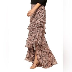 Misa Snake Print Ruffled Maxi Skirt With Slit